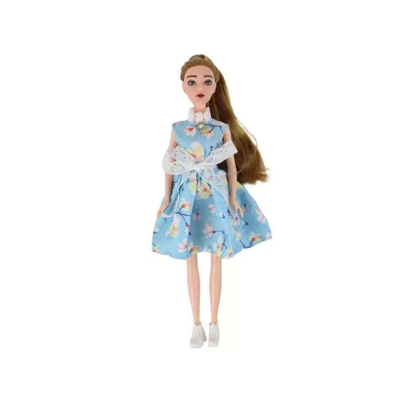 Lalka LEAN TOYS Emily Spring z długimi włosami, niebieską sukienką i kotkiem
