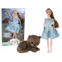 Lalka LEAN TOYS Emily Spring z długimi włosami, niebieską sukienką i kotkiem