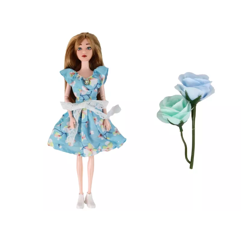 Lalka dziecięca LEAN TOYS Emily Spring z długimi włosami i niebieską sukienką w kwiaty