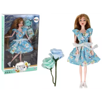 Lalka dziecięca LEAN TOYS Emily Spring z długimi włosami i niebieską sukienką w kwiaty