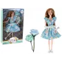 Lalka dziecięca LEAN TOYS Emily Spring z długimi włosami i niebieską sukienką w kwiaty