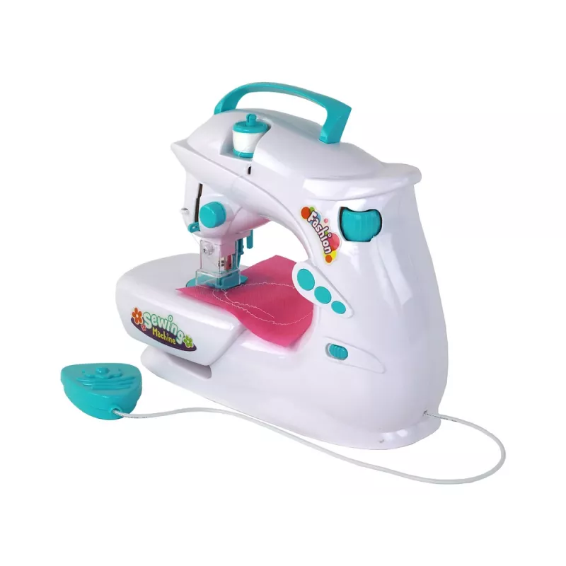 Maszyna do szycia dla dzieci Lean Toys - Biała, na baterie, realistyczna zabawka z pedałem nożnym i lampką LED