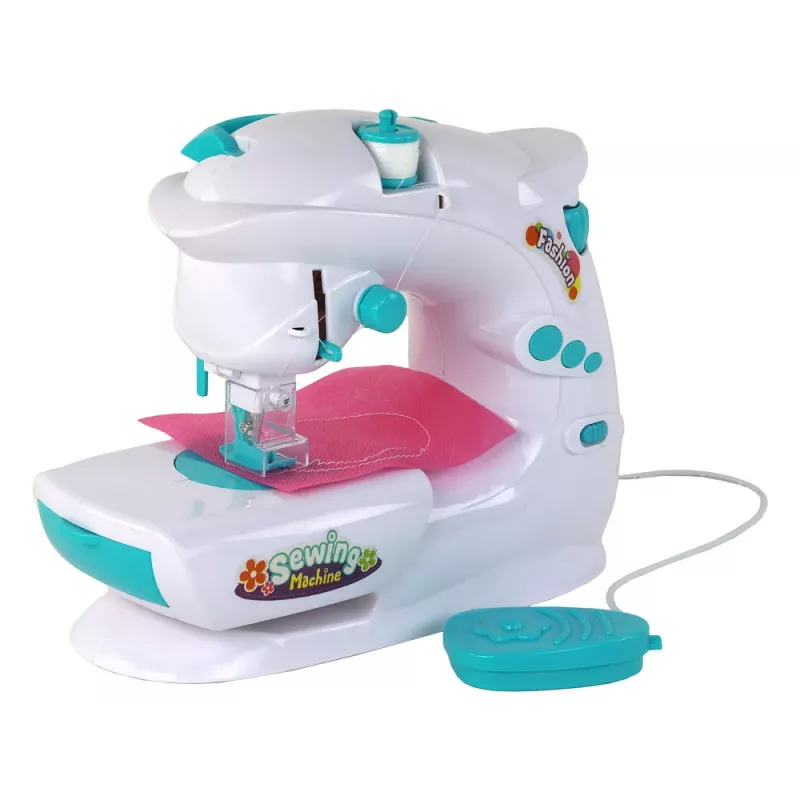 Maszyna do szycia dla dzieci Lean Toys - Biała, na baterie, realistyczna zabawka z pedałem nożnym i lampką LED