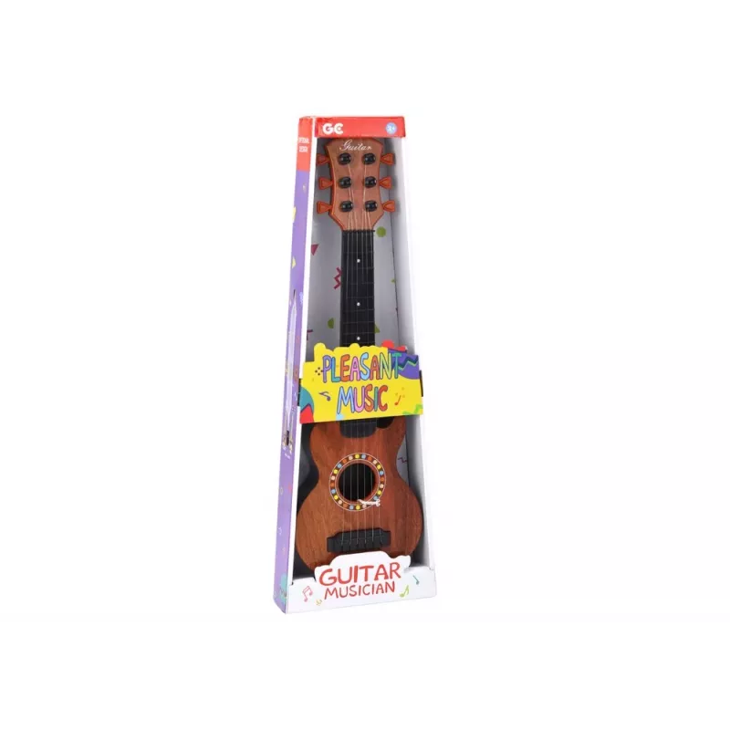 LEAN TOYS Dziecięca gitara zabawkowa z wykończeniem z brązowego drewna i kostką, 6 nylonowych strun, akustyczna, dla dzieci od 3 lat