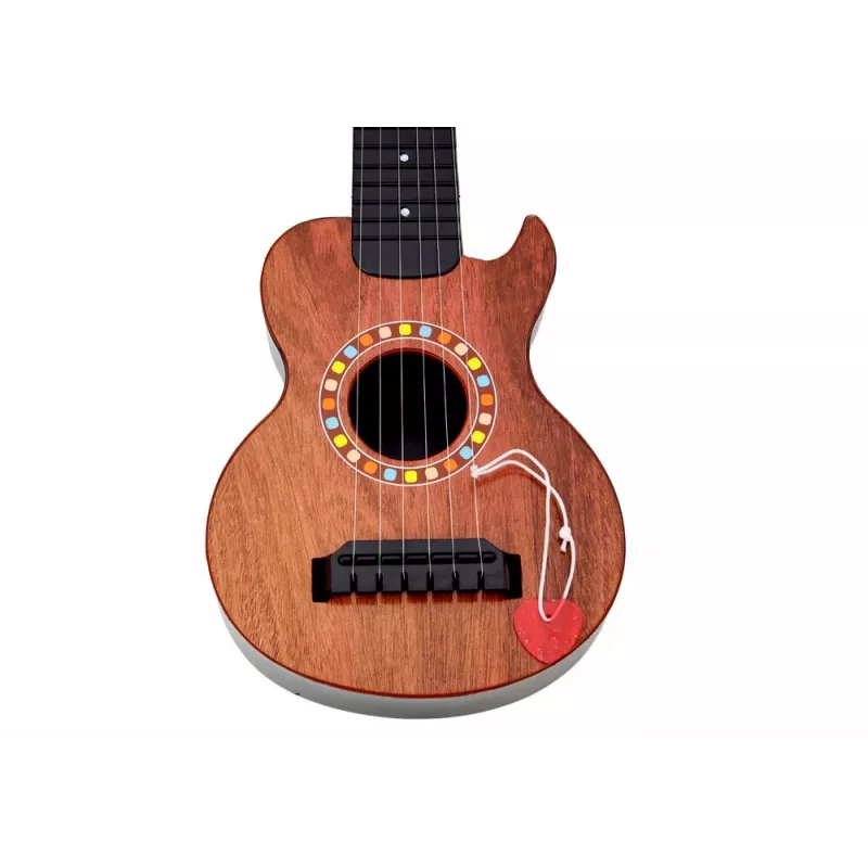 LEAN TOYS Dziecięca gitara zabawkowa z wykończeniem z brązowego drewna i kostką, 6 nylonowych strun, akustyczna, dla dzieci od 3 lat