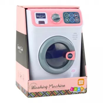 LEAN TOYS Pralka dla dzieci z obrotowym bębnem, światłami i dźwiękami, biało-różowa