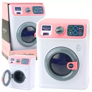 LEAN TOYS Pralka dla dzieci z obrotowym bębnem, światłami i dźwiękami, biało-różowa