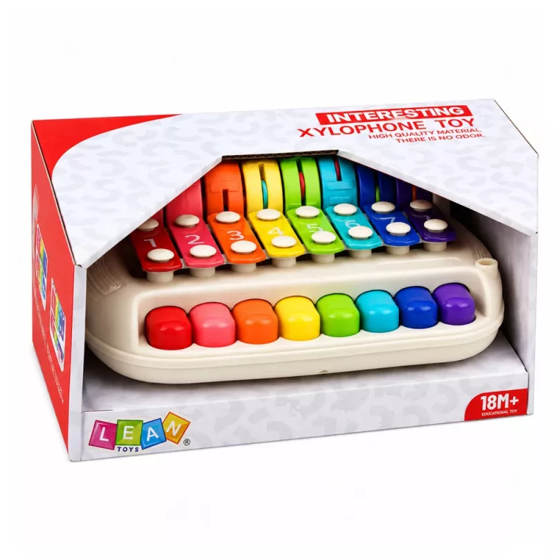 LEAN TOYS Dziecięcy Ksylofon Piano Kolorowy Instrument Muzyczny 2 w 1 z Pałeczką