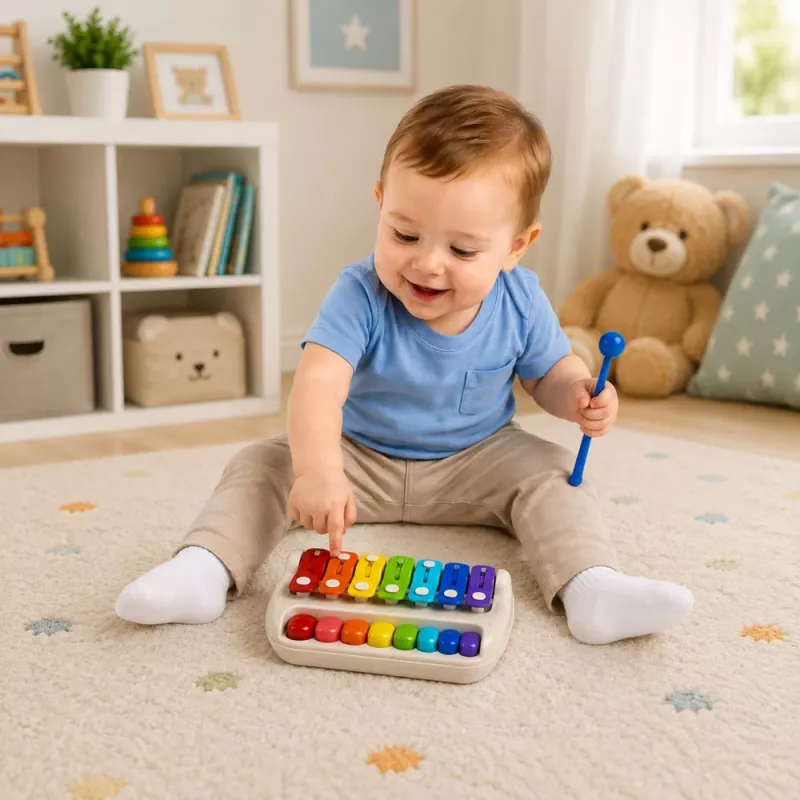 LEAN TOYS Dziecięcy Ksylofon Piano Kolorowy Instrument Muzyczny 2 w 1 z Pałeczką