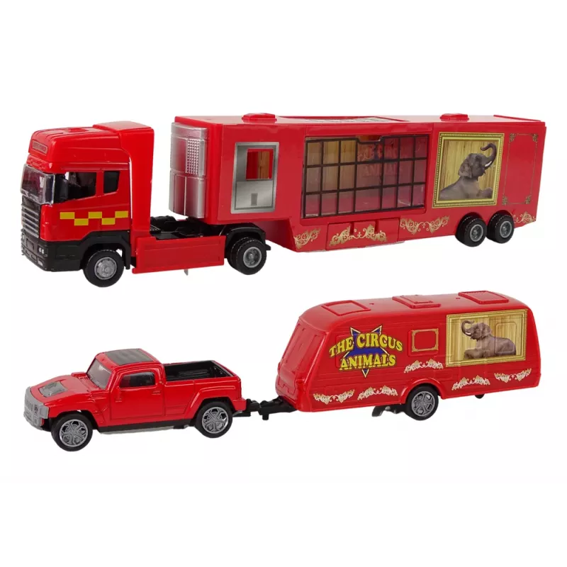 LEAN TOYS Circus Animals Vehicle Set The Circus Animals Truck + Car with Trailer