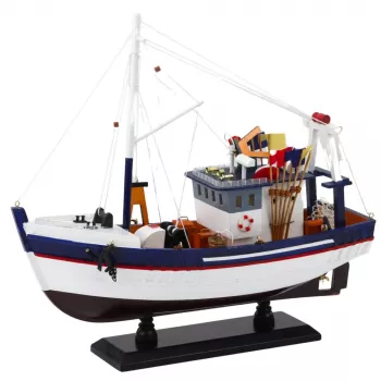 LEAN TOYS Kolekcjonerski Model Dekoracyjny Łodzi Rybackiej Wyposażony 37x34cm