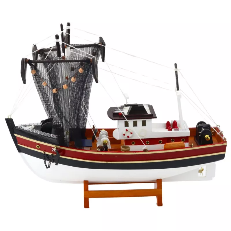 LEAN TOYS Kolekcjonerski Dekoracyjny Statek Łódź Rybacka z Siecią Model 38x31cm