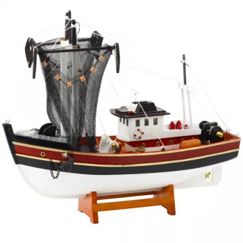LEAN TOYS Kolekcjonerski Dekoracyjny Statek Łódź Rybacka z Siecią Model 38x31cm