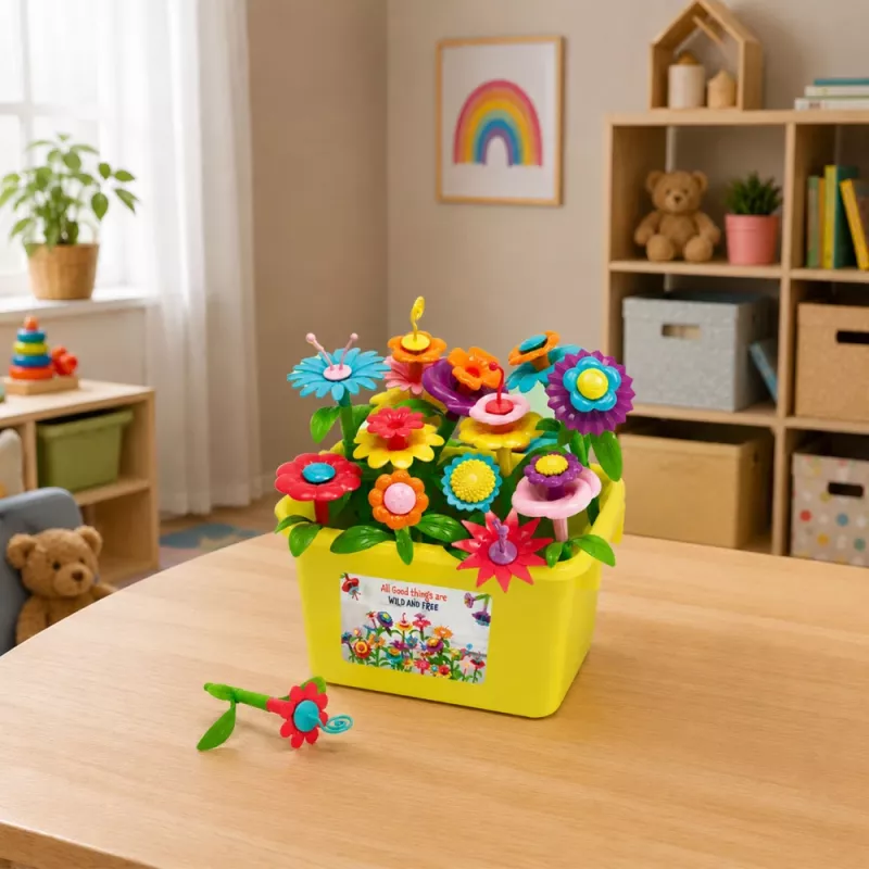 LEAN TOYS Klocki Konstrukcyjne Kwiaty Kolorowy Ogród Kwiatowy w Pudełku 73 szt.