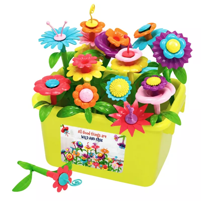 LEAN TOYS Klocki Konstrukcyjne Kwiaty Kolorowy Ogród Kwiatowy w Pudełku 73 szt.