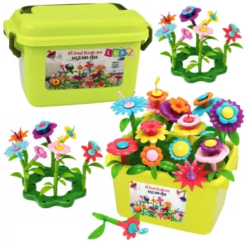 LEAN TOYS Klocki Konstrukcyjne Kwiaty Kolorowy Ogród Kwiatowy w Pudełku 73 szt.