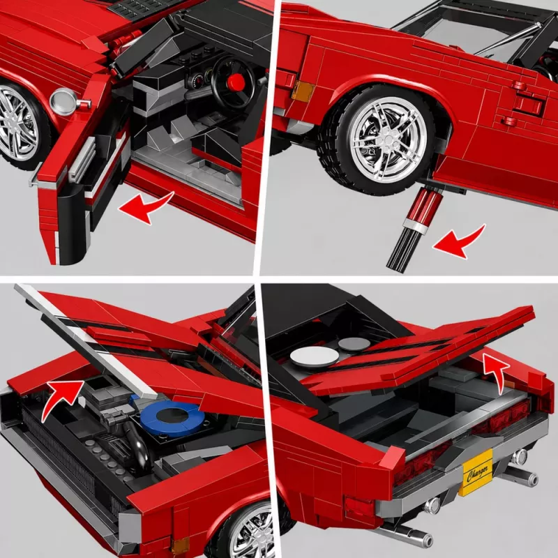 LEAN TOYS Klocki Konstrukcyjne Samochód Sportowy Charger Czerwony 1869 szt.