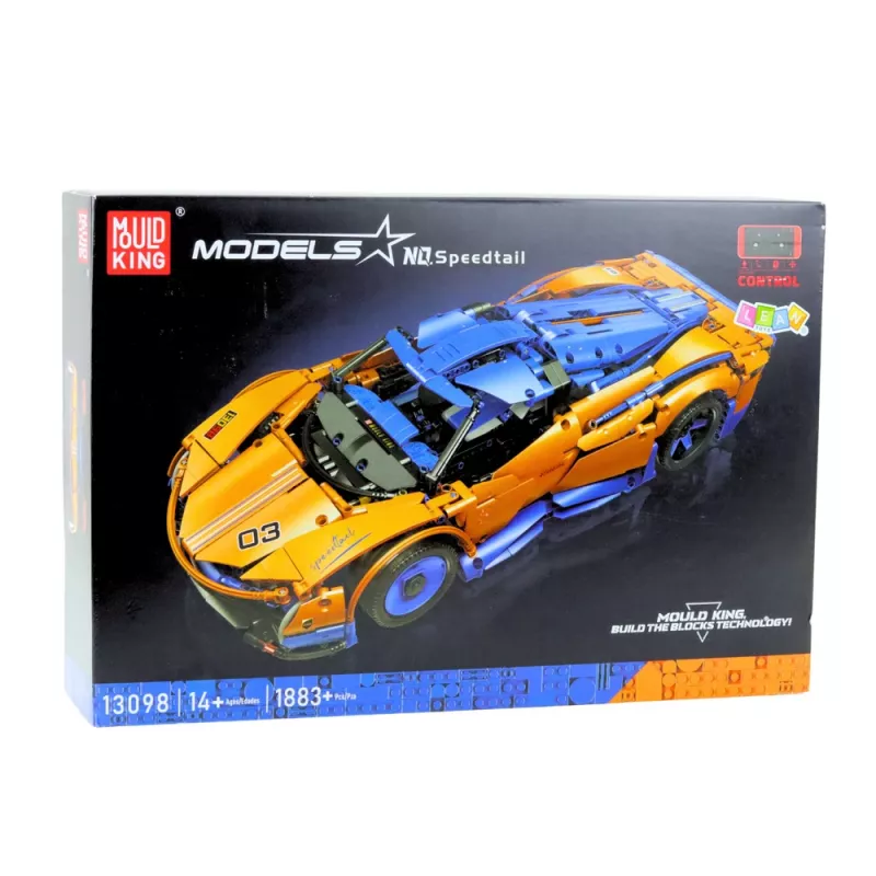 LEAN TOYS Klocki konstrukcyjne Samochód sportowy RC – niebieski i pomarańczowy (1883 elementy, 2.4GHz, skala 1:8)