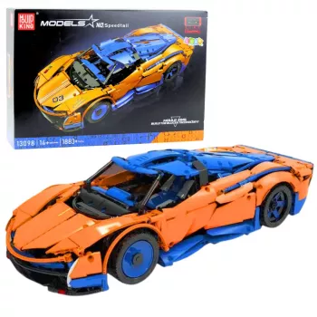 LEAN TOYS Klocki konstrukcyjne Samochód sportowy RC – niebieski i pomarańczowy (1883 elementy, 2.4GHz, skala 1:8)