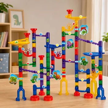 LEAN TOYS Zestaw konstrukcyjny Tory kulkowe Tunele Kolorowe Dinozaury 192 elementy
