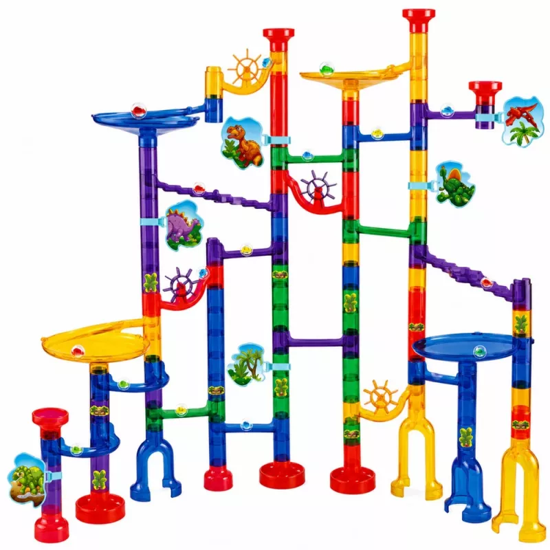 LEAN TOYS Zestaw konstrukcyjny Tory kulkowe Tunele Kolorowe Dinozaury 192 elementy