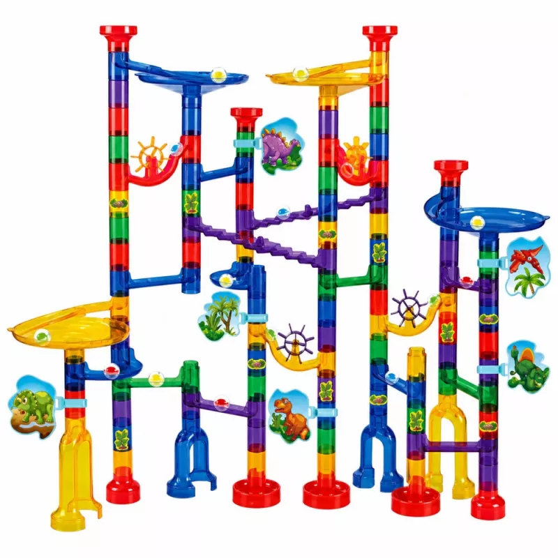LEAN TOYS Zestaw konstrukcyjny Tory kulkowe Tunele Kolorowe Dinozaury 192 elementy