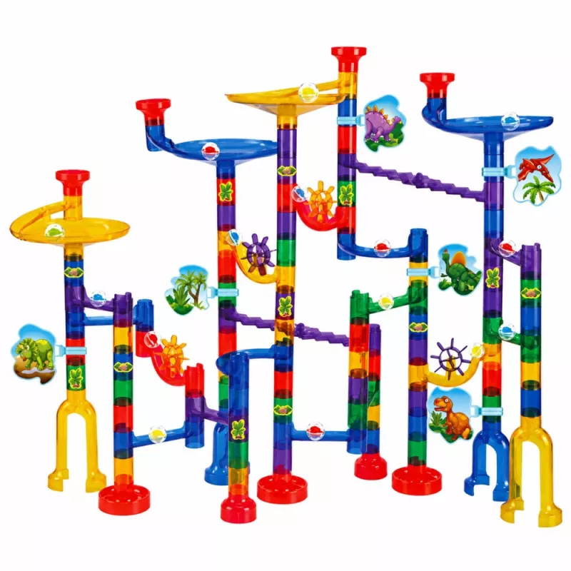 LEAN TOYS Zestaw konstrukcyjny Tory kulkowe Tunele Kolorowe Dinozaury 192 elementy