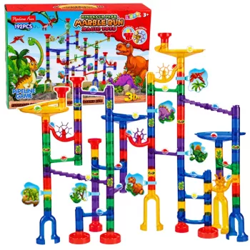 LEAN TOYS Zestaw konstrukcyjny Tory kulkowe Tunele Kolorowe Dinozaury 192 elementy