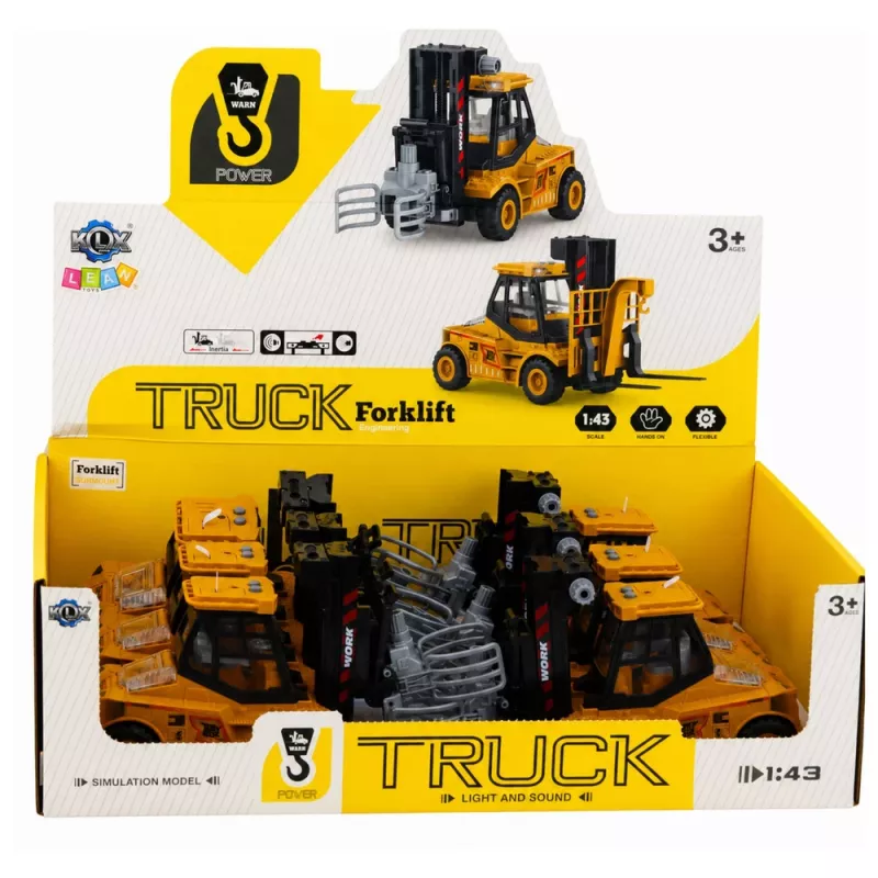 LEAN TOYS Wózek widłowy z regulowanym chwytakiem, światłami i dźwiękami, żółty 1:43