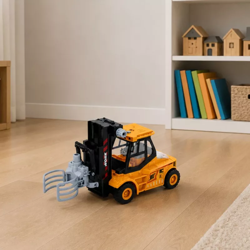 LEAN TOYS Wózek widłowy z regulowanym chwytakiem, światłami i dźwiękami, żółty 1:43