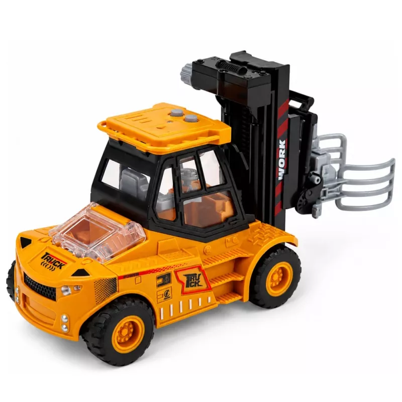 LEAN TOYS Wózek widłowy z regulowanym chwytakiem, światłami i dźwiękami, żółty 1:43