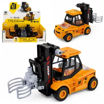 LEAN TOYS Wózek widłowy z regulowanym chwytakiem, światłami i dźwiękami, żółty 1:43