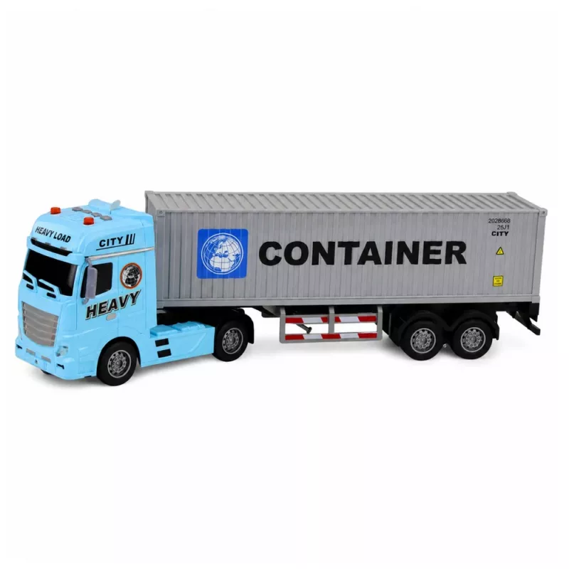 LEAN TOYS Ciężarówka z kontenerem z otwieranymi drzwiami, światłami i dźwiękami – niebieska, 54 cm