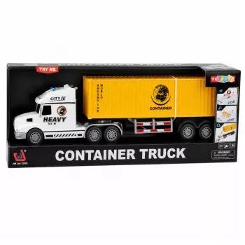 LEAN TOYS Ciężarówka kontenerowa z otwieranymi drzwiami, światłami i dźwiękami, żółta, 54 cm