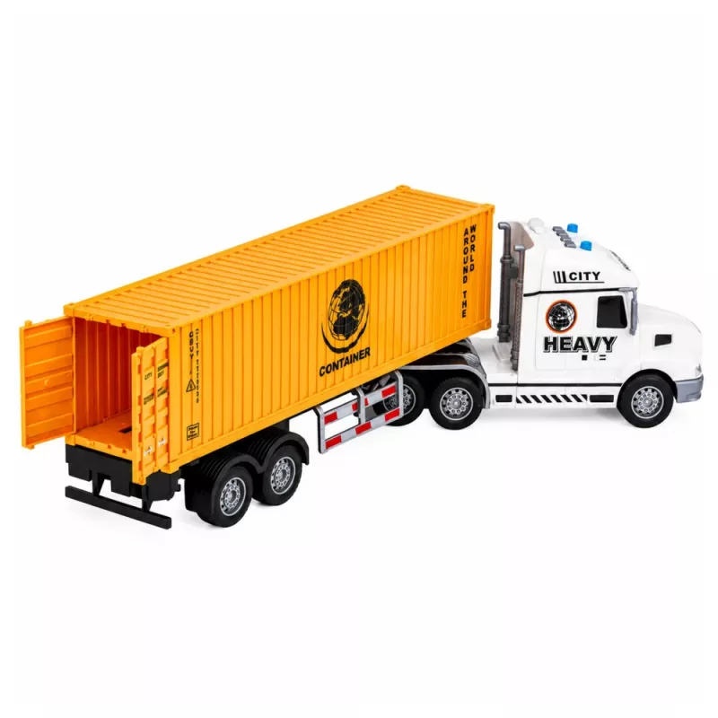 LEAN TOYS Ciężarówka kontenerowa z otwieranymi drzwiami, światłami i dźwiękami, żółta, 54 cm