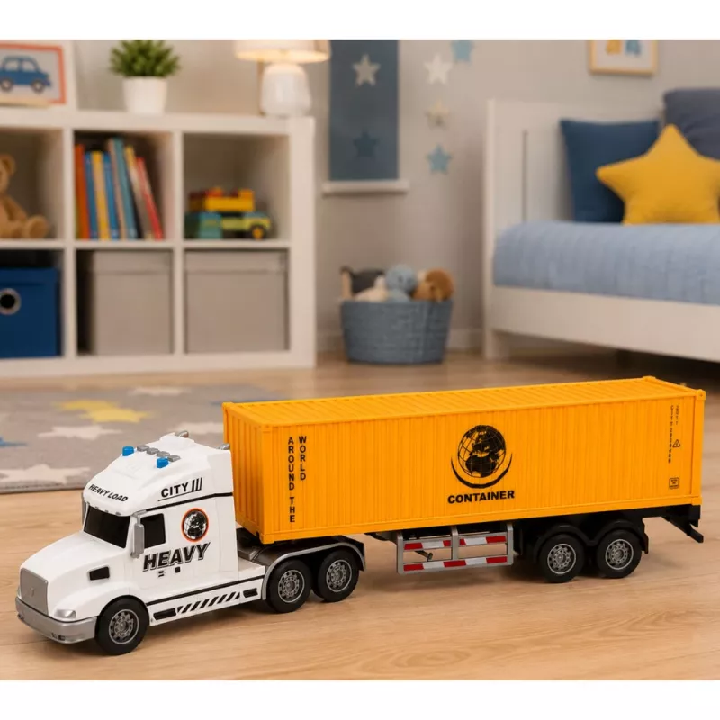 LEAN TOYS Ciężarówka kontenerowa z otwieranymi drzwiami, światłami i dźwiękami, żółta, 54 cm