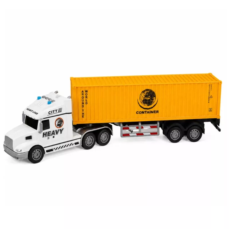 LEAN TOYS Ciężarówka kontenerowa z otwieranymi drzwiami, światłami i dźwiękami, żółta, 54 cm