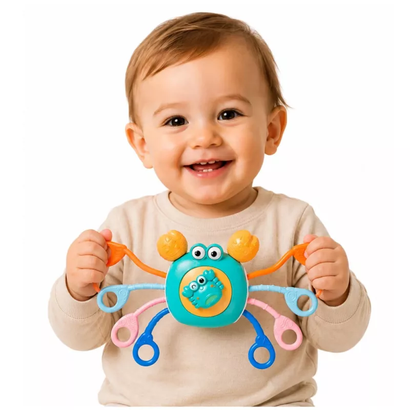 LEAN TOYS Krab Sensoryczna Zabawka Edukacyjna dla Maluchów Grzechotka Gryzak Niebieski