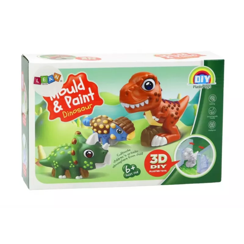 LEAN TOYS kreatywny zestaw artystyczny dinozaury 3D gips farby - odlej i pomaluj 6 figurek dinozaurów, 6 foremek, 6 farb, narzędzia, od 5 lat