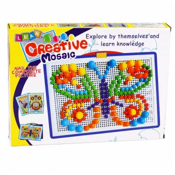 LEAN TOYS Kreatywny zestaw mozaiki z guzików Puzzle Grzybki Szpilki Walizka 300 szt.