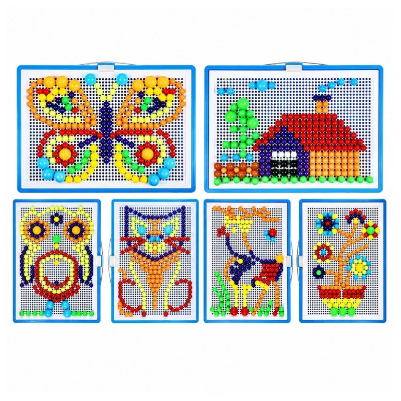 LEAN TOYS Kreatywny zestaw mozaiki z guzików Puzzle Grzybki Szpilki Walizka 300 szt.