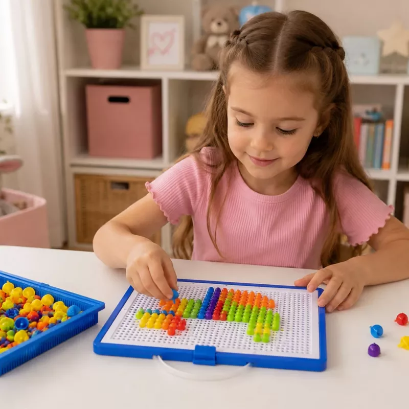 LEAN TOYS Kreatywny zestaw mozaiki z guzików Puzzle Grzybki Szpilki Walizka 300 szt.
