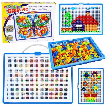 LEAN TOYS Kreatywny zestaw mozaiki z guzików Puzzle Grzybki Szpilki Walizka 300 szt.