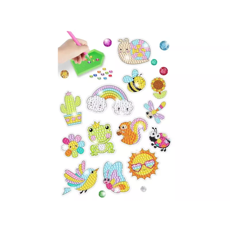 LEAN TOYS Zestaw Naklejek z Diamentowym Haftem Zwierzęta Ogród Tęcza Mozaika