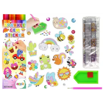LEAN TOYS Zestaw Naklejek z Diamentowym Haftem Zwierzęta Ogród Tęcza Mozaika