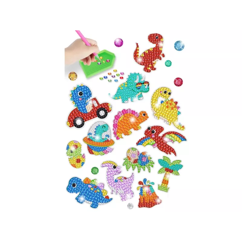 LEAN TOYS Zestaw Naklejek z Diamentowym Haftem Dinozaury Mozaika