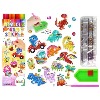 LEAN TOYS Zestaw Naklejek z Diamentowym Haftem Dinozaury Mozaika