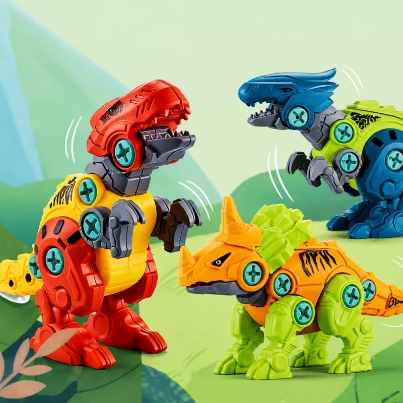 LEAN TOYS Zestaw do skręcania klocków konstrukcyjnych Dinozaury ze śrubokrętem 4 w 1