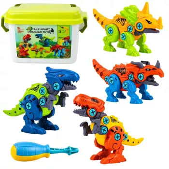 LEAN TOYS Zestaw do skręcania klocków konstrukcyjnych Dinozaury ze śrubokrętem 4 w 1