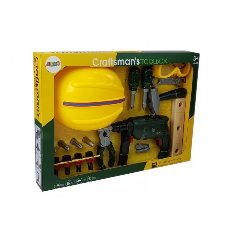 LEAN TOYS DIY Zestaw Wiertarka Akumulatorowa Okulary i Kask